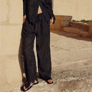 NWT Zara Pants With Openwork Embroidery Whimsgoth Cottage in Black sz XXL